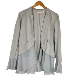 Soft Surroundings Open Cardigan Size L Gray Sheer Trim Chloe French Terry Jacket